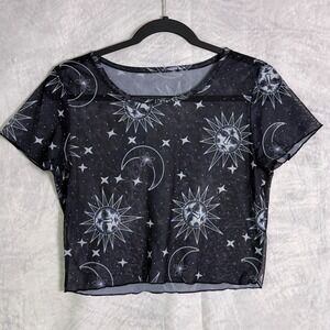 Mesh Celestial Crop Top sz S / M Moon Sun Stars Festival Rave See Through y2k‎